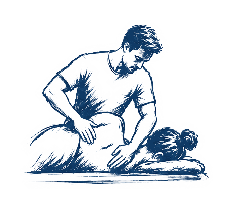 Illustration: Physiotherapeut behandelt die Schulter einer Patientin